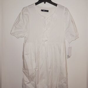 NWT Womens Short Sleeve Babydoll Dress, Large, White